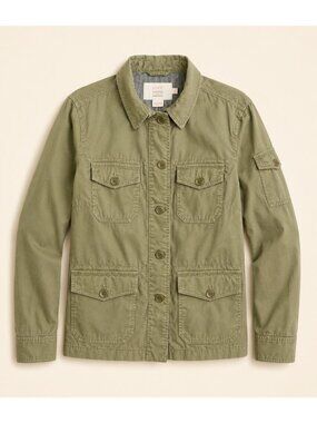 J.Crew Classic Twill Chino Utility Jacket Olive Green Button Front Size Medium